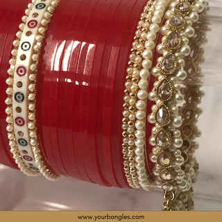 Red Pearly Jhumki Bridal Choora / Bangles Set