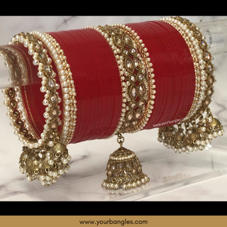 Red Royal Pearly Jhumki Bridal Choora / Bangles Set