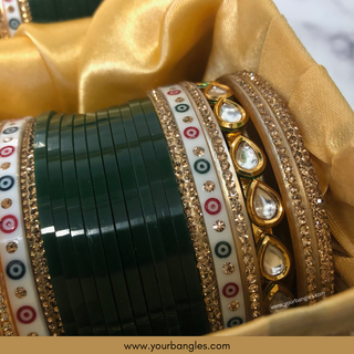 Bottle Green Kundan Bridal Choora / Bangles Set