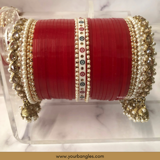 Red Pearly Jhumki Bridal Choora / Bangles Set