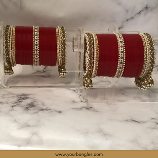 Red Pearly Jhumki Bridal Choora / Bangles Set