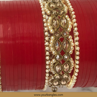 Red Royal Pearly Jhumki Bridal Choora / Bangles Set