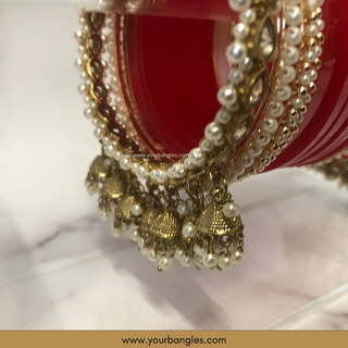 Red Pearly Jhumki Bridal Choora / Bangles Set