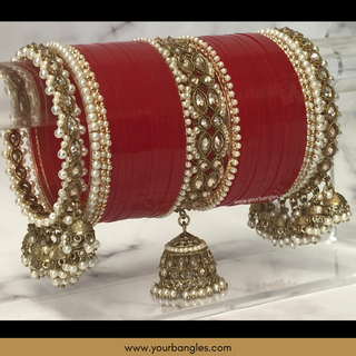 Red Royal Pearly Jhumki Bridal Choora / Bangles Set