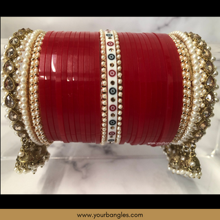 Red Pearly Jhumki Bridal Choora / Bangles Set