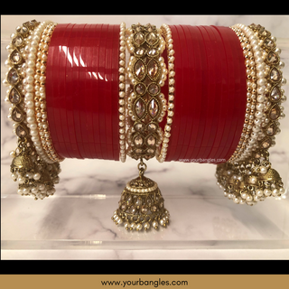 Red Royal Pearly Jhumki Bridal Choora / Bangles Set