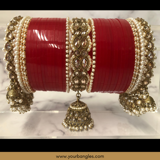 Red Royal Pearly Jhumki Bridal Choora / Bangles Set