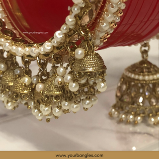 Red Royal Pearly Jhumki Bridal Choora / Bangles Set