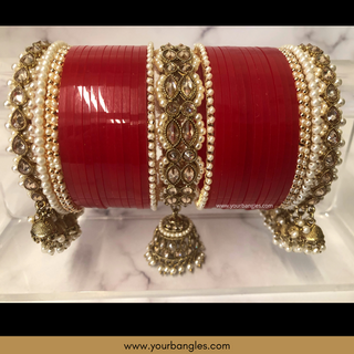 Red Royal Pearly Jhumki Bridal Choora / Bangles Set