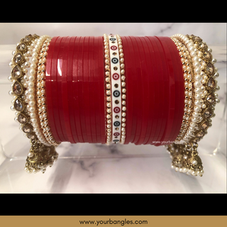 Red Pearly Jhumki Bridal Choora / Bangles Set