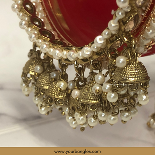 Red Royal Pearly Jhumki Bridal Choora / Bangles Set