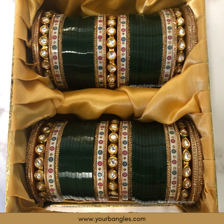 Bottle Green Kundan Bridal Choora / Bangles Set