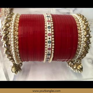 Red Pearly Jhumki Bridal Choora / Bangles Set