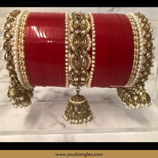 Red Royal Pearly Jhumki Bridal Choora / Bangles Set