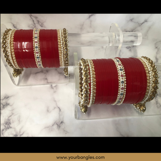 Red Pearly Jhumki Bridal Choora / Bangles Set