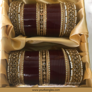 Maroon Royal Pearly Bridal Choora / Bangles Set