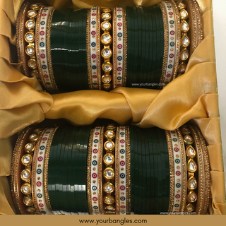 Bottle Green Kundan Bridal Choora / Bangles Set