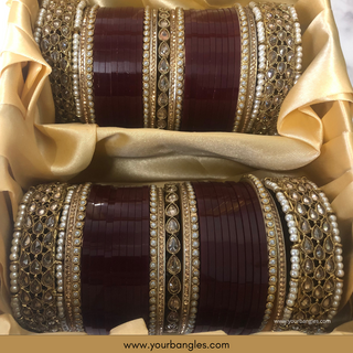 Maroon Royal Pearly Bridal Choora / Bangles Set