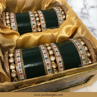 Bottle Green Kundan Bridal Choora / Bangles Set