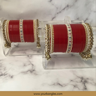 Red Pearly Jhumki Bridal Choora / Bangles Set