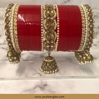 Red Royal Pearly Jhumki Bridal Choora / Bangles Set