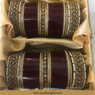 Maroon Royal Pearly Bridal Choora / Bangles Set