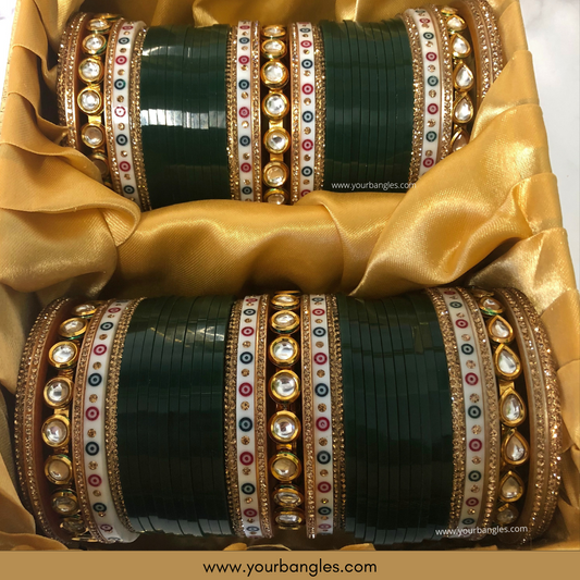 Bottle Green Kundan Bridal Choora / Bangles Set