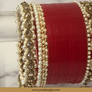 Red Royal Pearly Jhumki Bridal Choora / Bangles Set