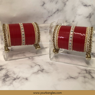 Red Pearly Jhumki Bridal Choora / Bangles Set