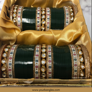 Bottle Green Kundan Bridal Choora / Bangles Set