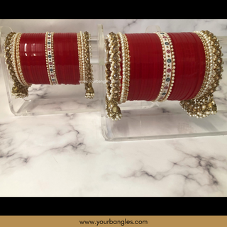 Red Pearly Jhumki Bridal Choora / Bangles Set