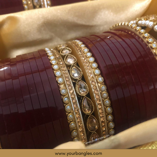 Maroon Royal Pearly Bridal Choora / Bangles Set