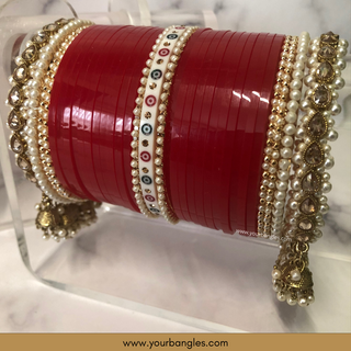 Red Pearly Jhumki Bridal Choora / Bangles Set