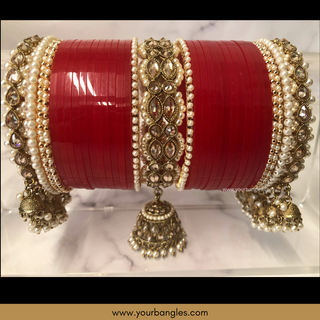 Red Royal Pearly Jhumki Bridal Choora / Bangles Set