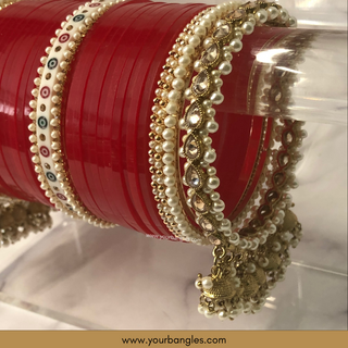 Red Pearly Jhumki Bridal Choora / Bangles Set