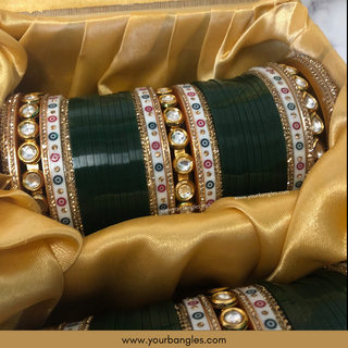 Bottle Green Kundan Bridal Choora / Bangles Set