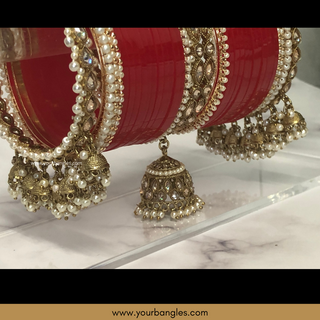 Red Royal Pearly Jhumki Bridal Choora / Bangles Set