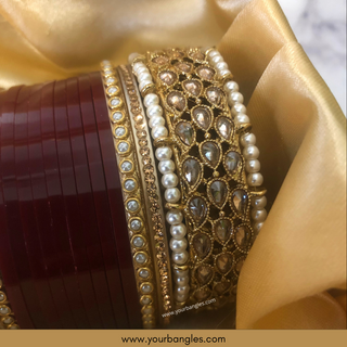 Maroon Royal Pearly Bridal Choora / Bangles Set