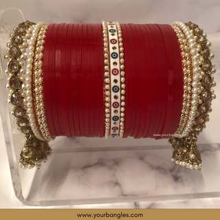 Red Pearly Jhumki Bridal Choora / Bangles Set