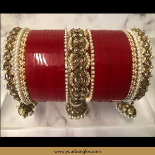 Red Royal Pearly Jhumki Bridal Choora / Bangles Set