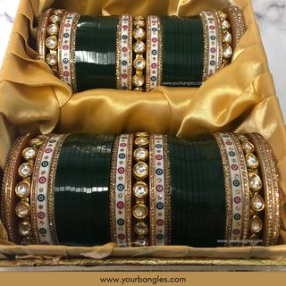 Bottle Green Kundan Bridal Choora / Bangles Set