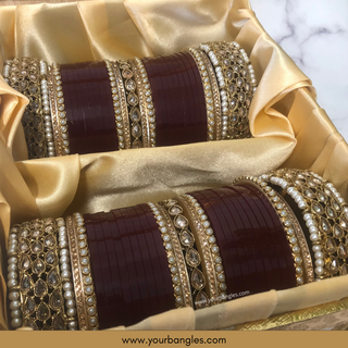 Maroon Royal Pearly Bridal Choora / Bangles Set