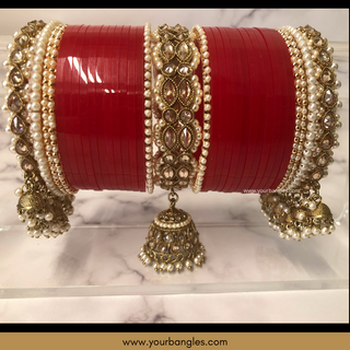 Red Royal Pearly Jhumki Bridal Choora / Bangles Set