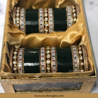 Bottle Green Kundan Bridal Choora / Bangles Set