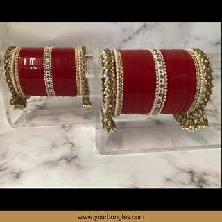 Red Pearly Jhumki Bridal Choora / Bangles Set