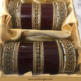 Maroon Royal Pearly Bridal Choora / Bangles Set