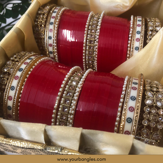 Red Pearly Bridal Choora / Bangles Set