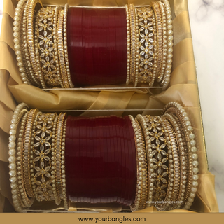 Deep Red/Maroon Toned Bridal Choora / Bangles Set