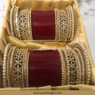 Deep Red/Maroon Toned Bridal Choora / Bangles Set