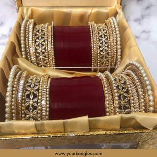 Deep Red/Maroon Toned Bridal Choora / Bangles Set